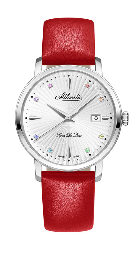 atlantic-watch-super-de-luxe-damenuhr-edelsteine-rotes-leder-36mm image 1