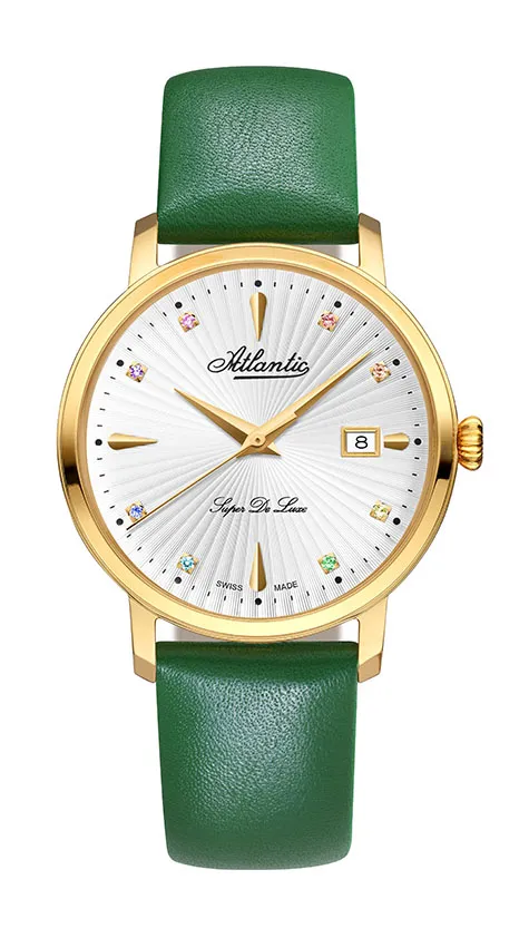 atlantic-watch-super-de-luxe-precious-stones-damenuhr-gelbgold-pvd-gr-n image 1