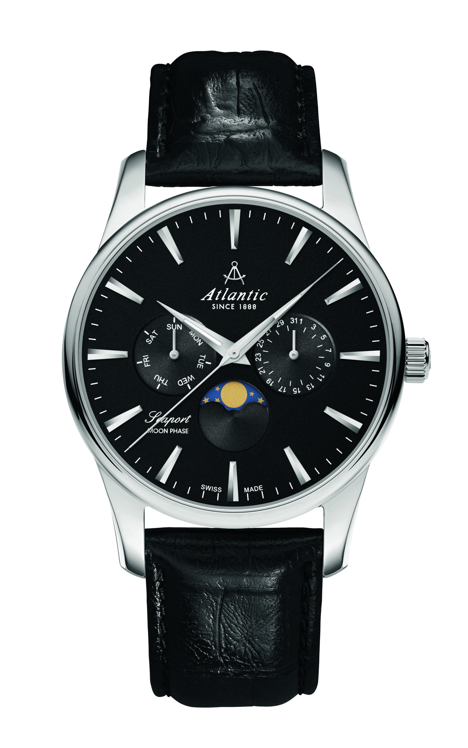 atlantic-watch-seaport-moonphase-herren-armbanduhr-schwarz-leder image 1