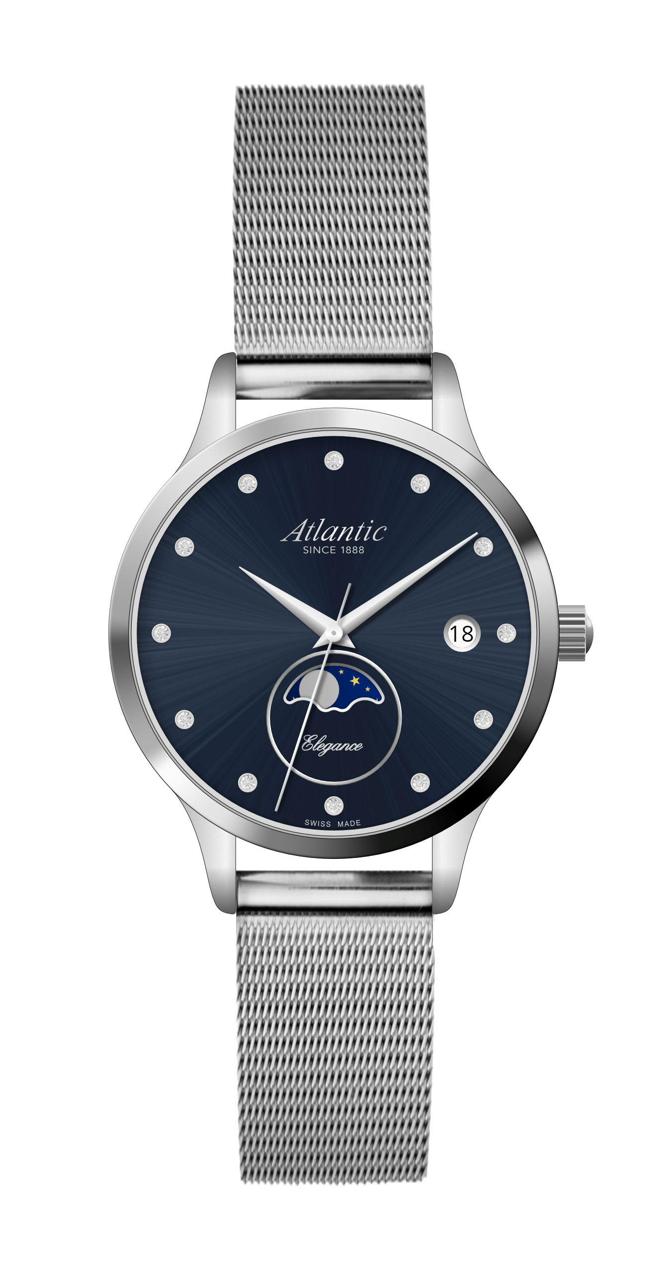 atlantic-watch-elegance-moonphase-blau-stahl-damenuhr image 1