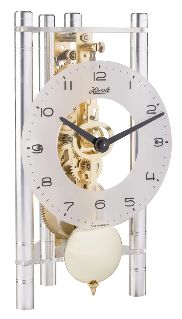 hermle-23022-x40721-dreieck-skelett-tischuhr-arabisch-silber-19-5-cm image 1