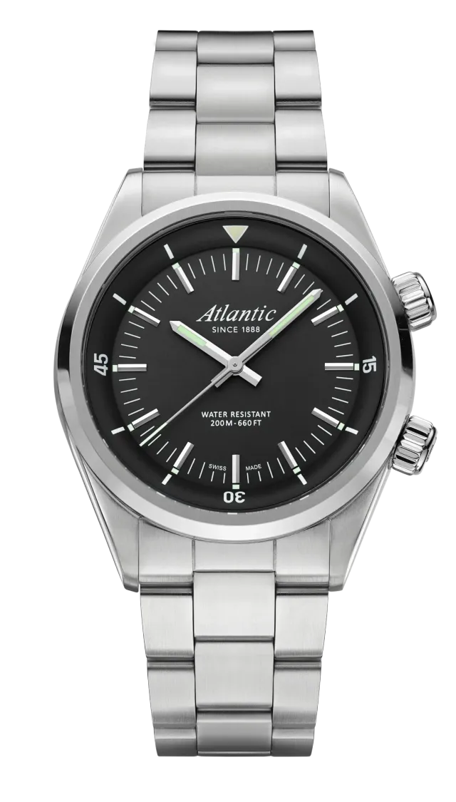 atlantic-watch-seacloud-diver-quarzuhr-schwarzes-zifferblatt-metallarmband image 1