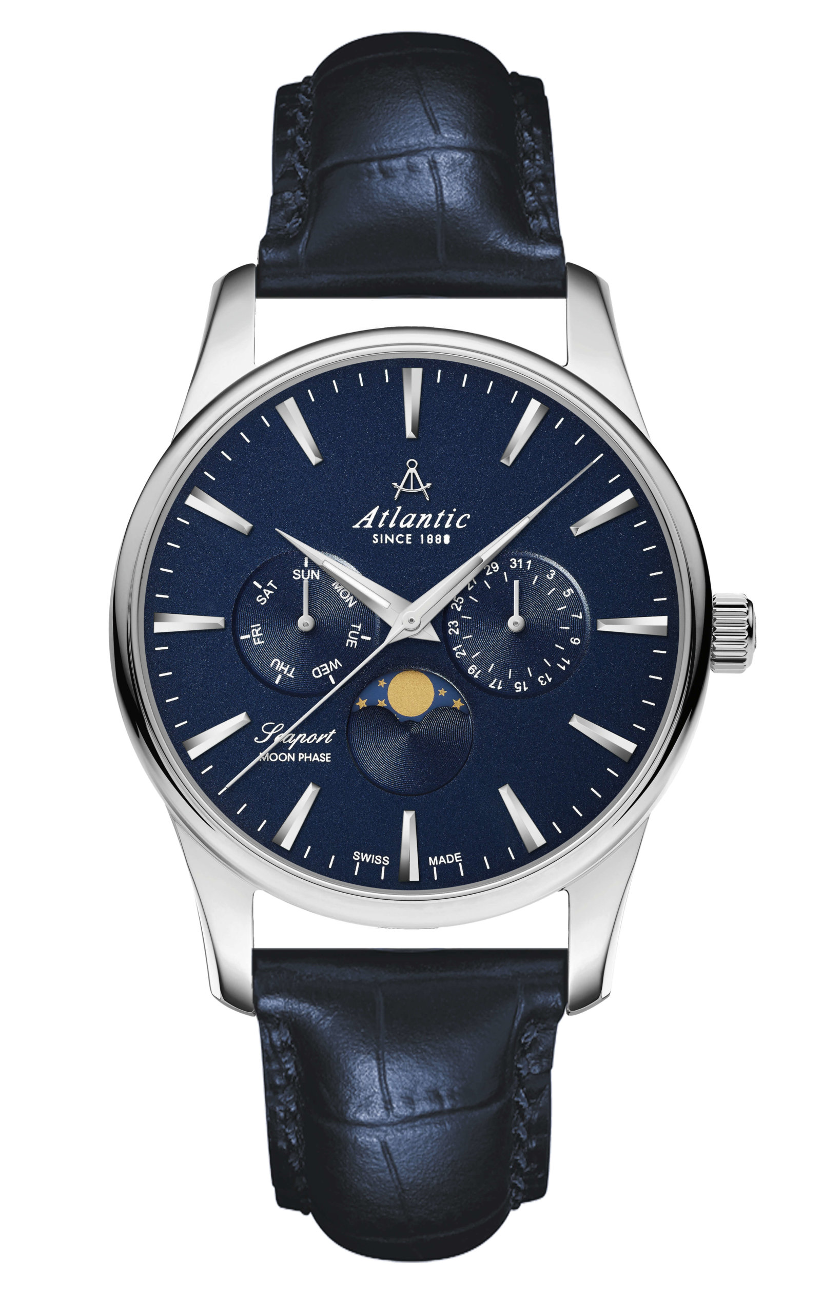 atlantic-watch-seaport-moonphase-herrenuhr-blau-leder image 1