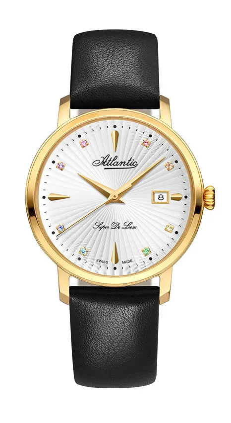 atlantic-watch-super-de-luxe-damen-armbanduhr-gelbgold-pvd-schwarz-mit-edelstein image 1