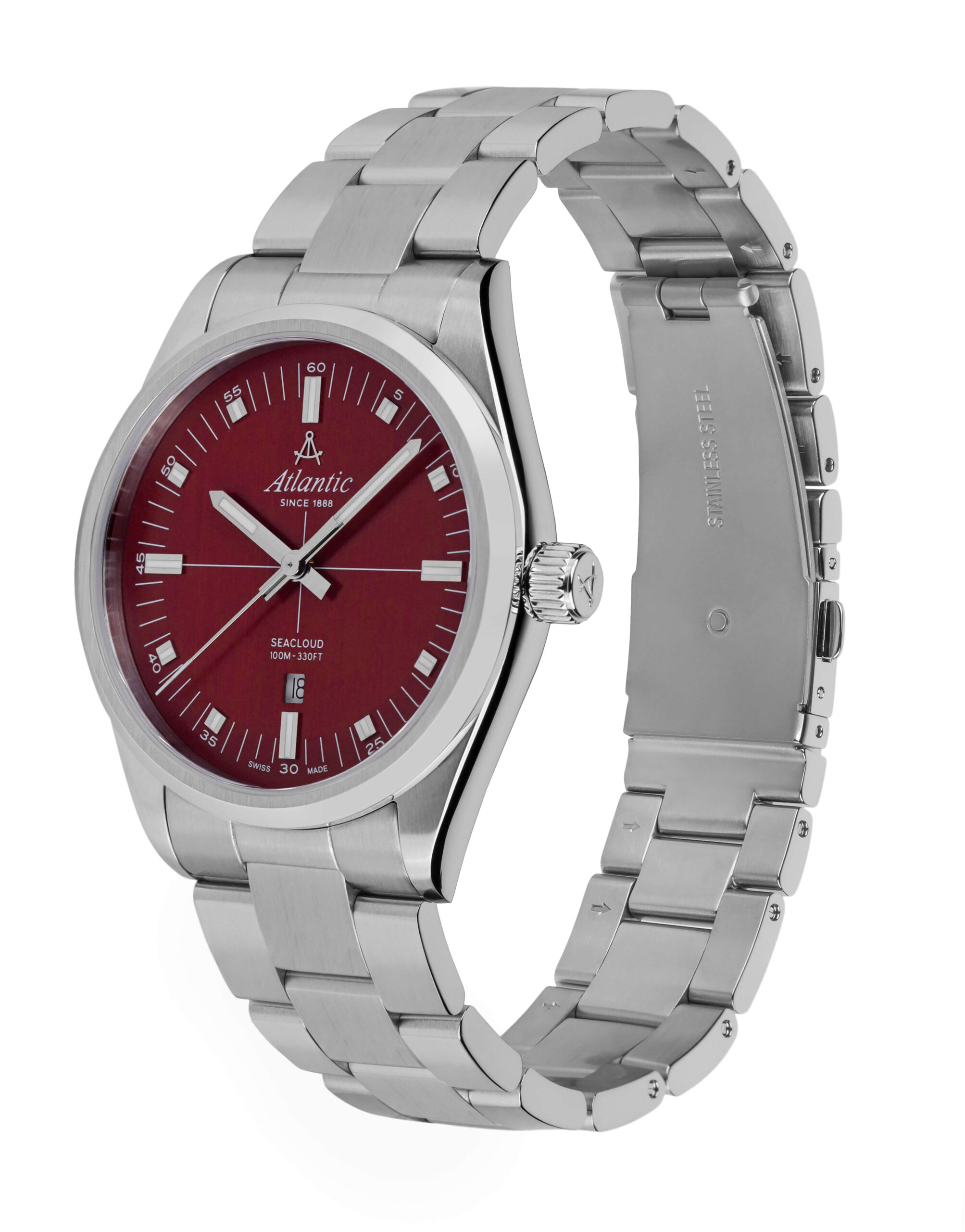 atlantic-watch-seacloud-herrenuhr-swiss-made-rotes-zifferblatt-am-metallband image 3