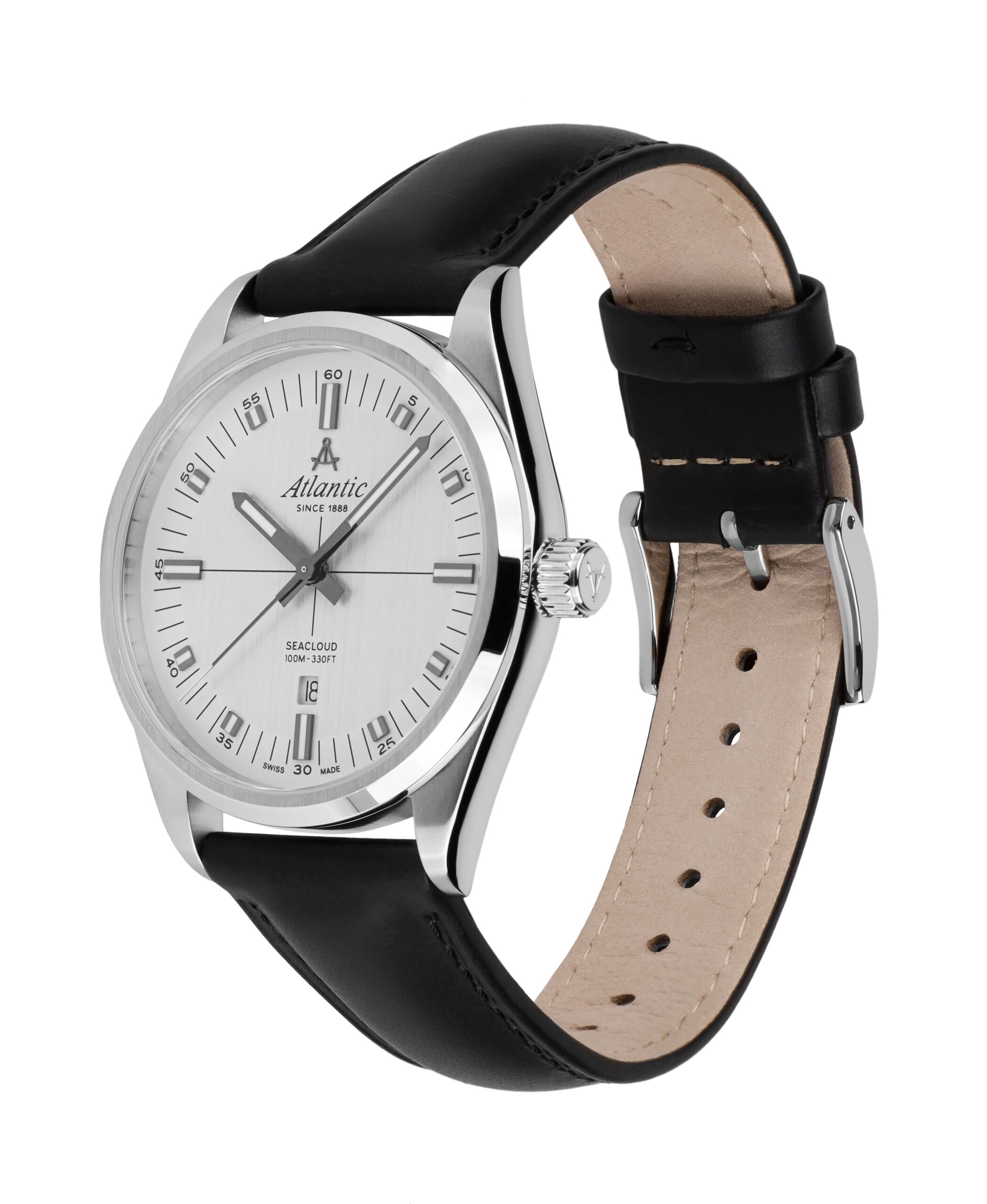 atlantic-watch-seacloud-herrenuhr-silber-dial-lederarmband image 3