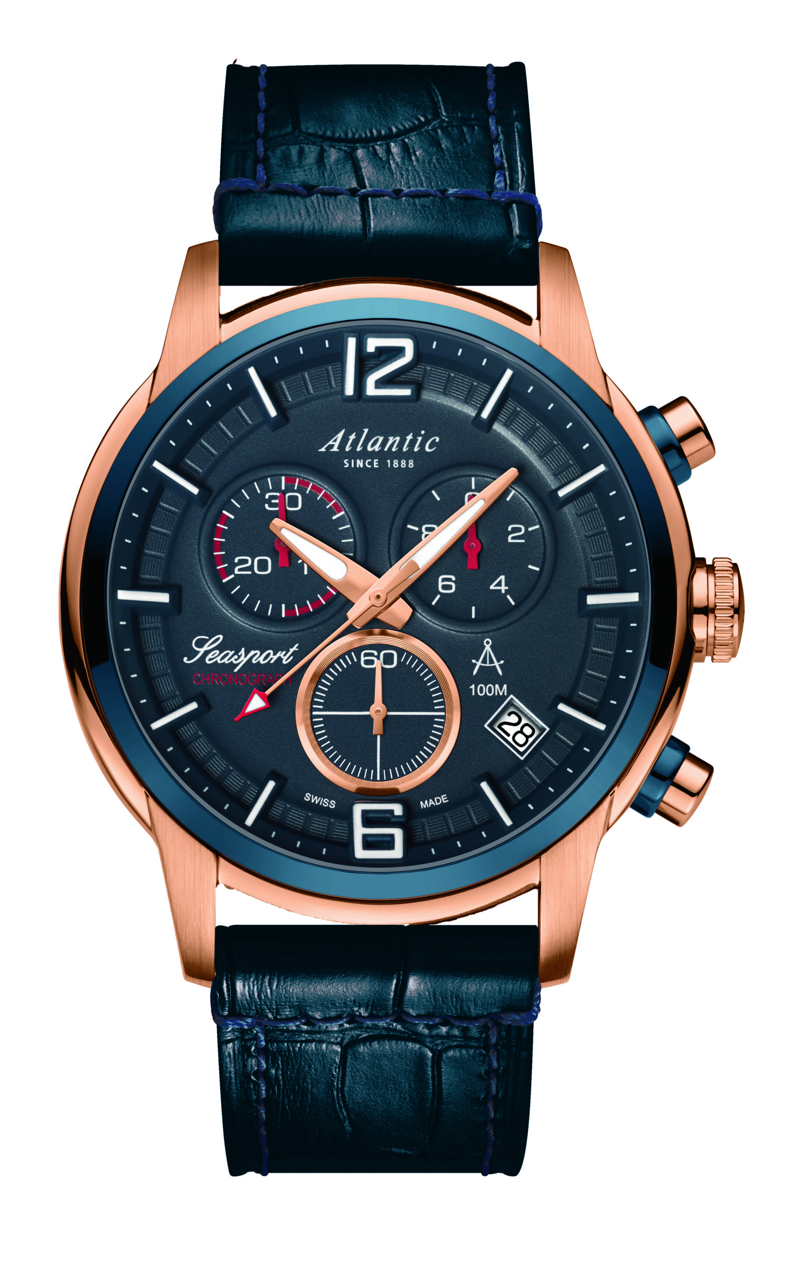 atlantic-watch-seasport-chronograph-ros-gold-pvd-leder image 1