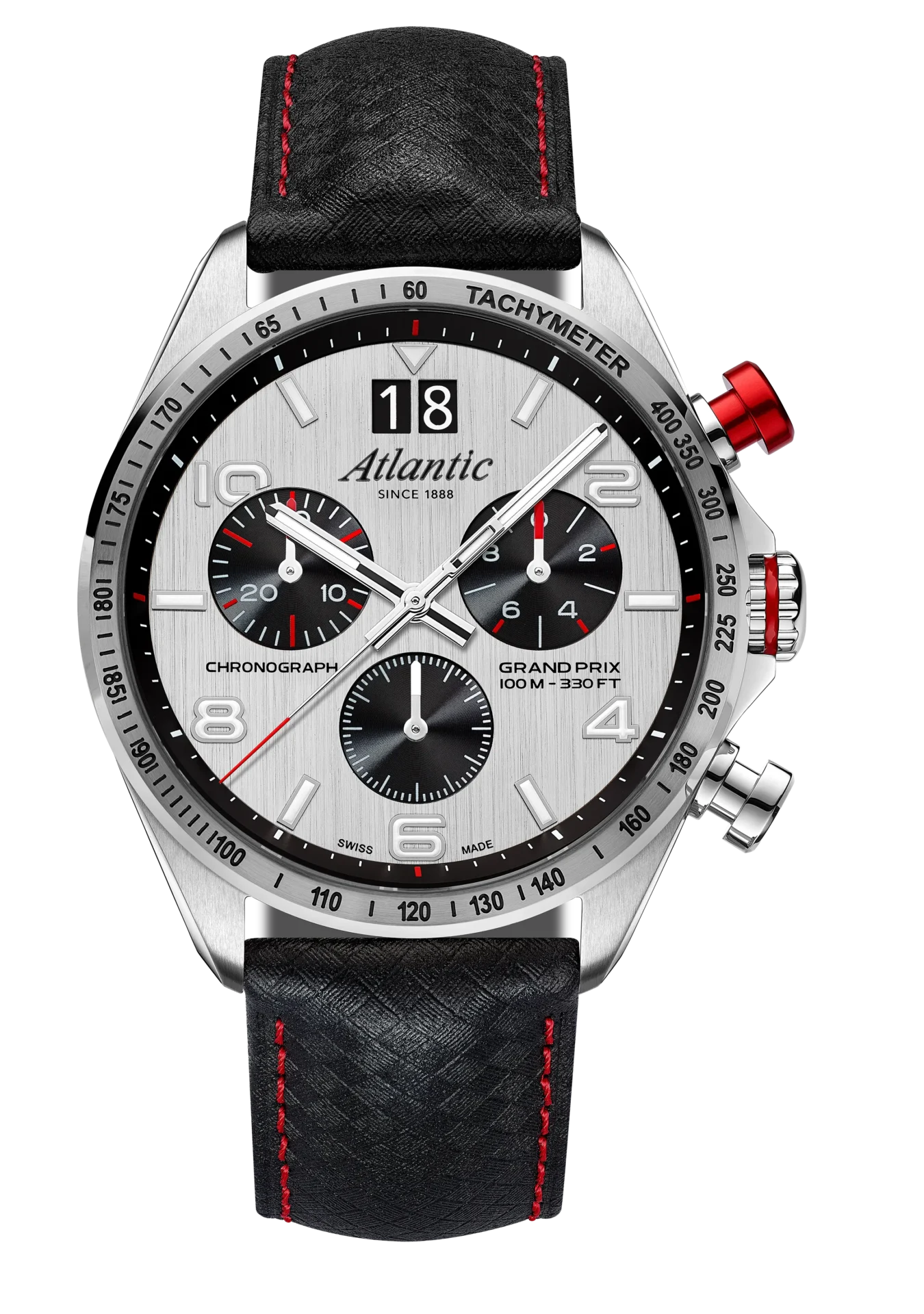 atlantic-watch-grand-prix-quartz-chronograph-silber-carbon-leder-44mm image 1