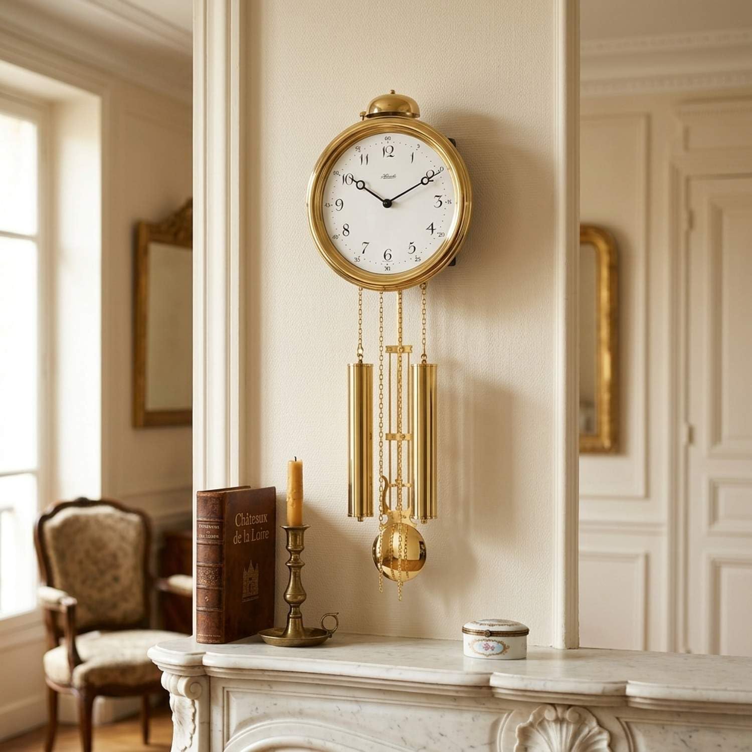 hermle-60991-000261-heimuhr-wanduhr-mechanisch-mit-lyrapendel-gold image 2