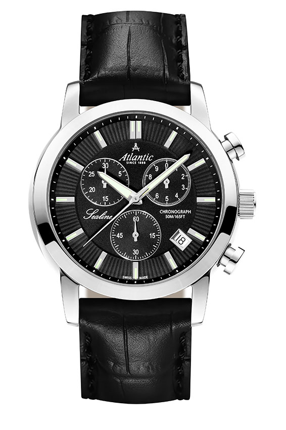 atlantic-watch-sealine-gents-chronograph-schwarz-lederarmband image 1