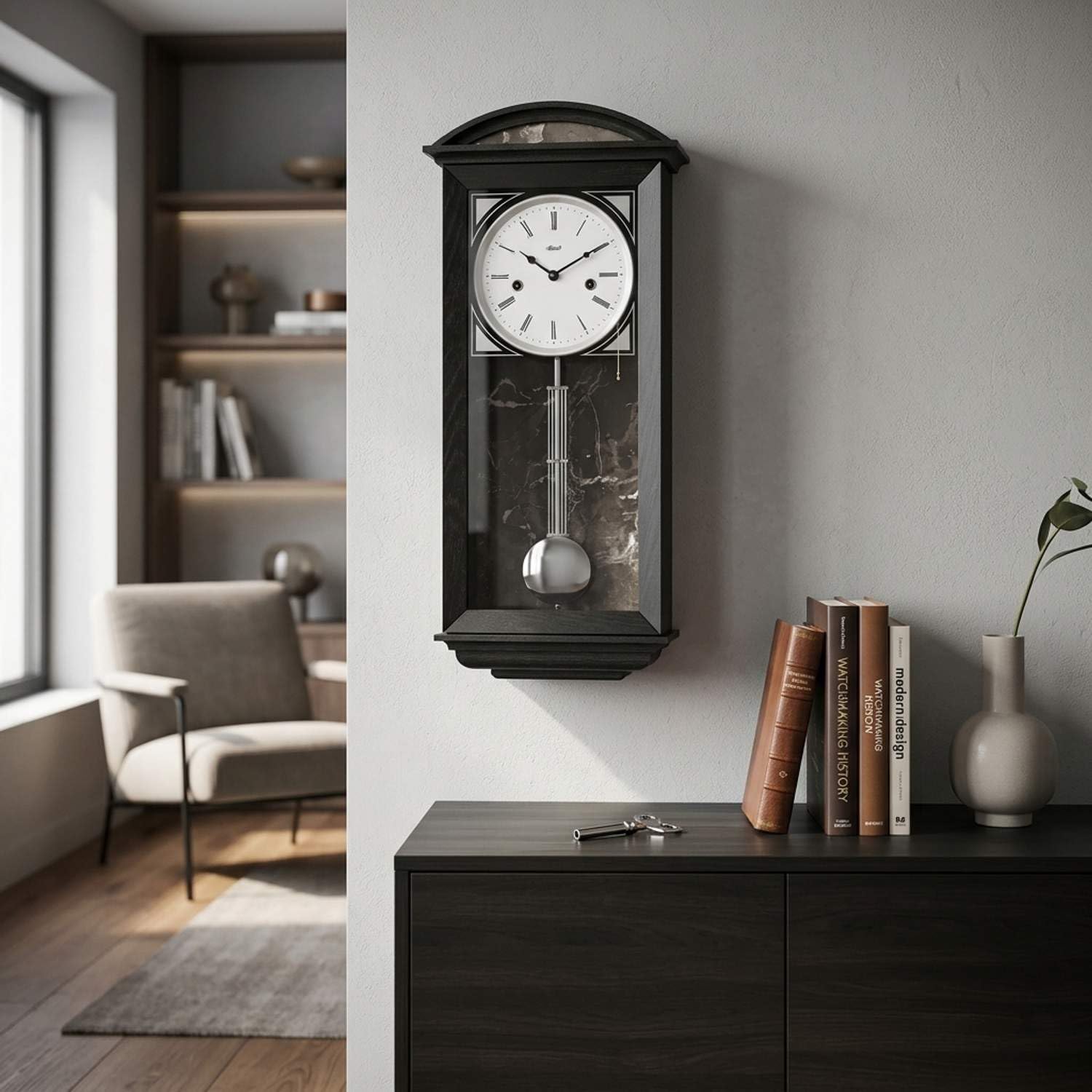 hermle-newport-pendelwanduhr-regulator-schwarz-14-tage-71024-740141 image 2