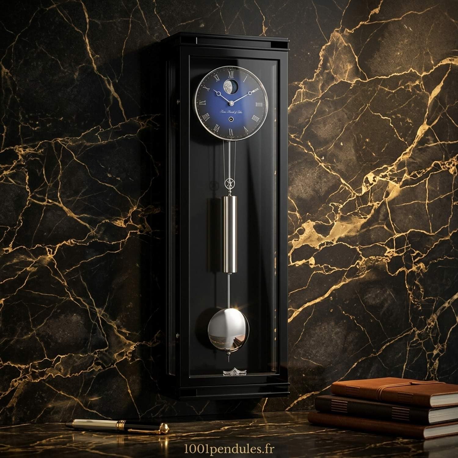 hermle-71013-740761-regulator-pendelwanduhr-monatsl-ufer-mondphase-schwarz-blau- image 3