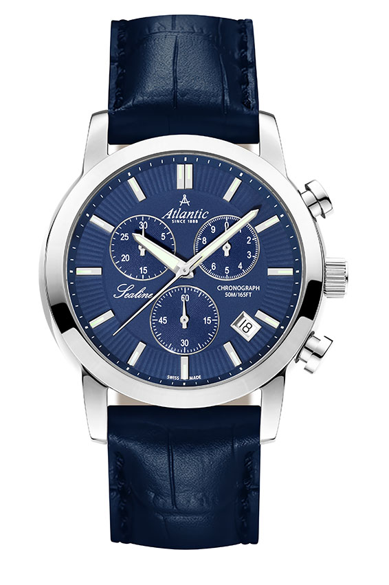atlantic-watch-sealine-gents-chrono-herrenuhr-blau-lederarmband image 1