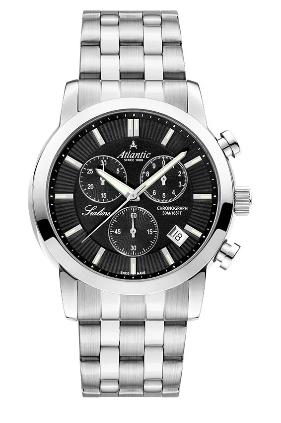 atlantic-watch-sealine-gents-chrono-black-steel-herrenuhr image 1