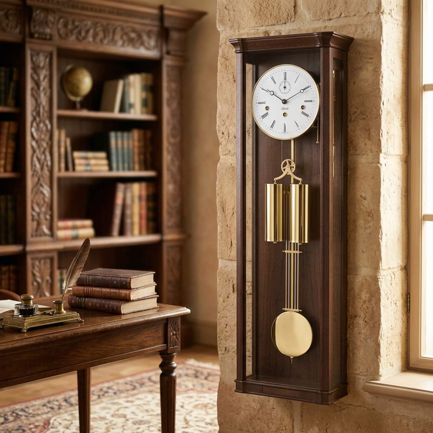 hermle-regulateur-nussbaum-messing-mechanische-tischuhr-8-tage-mit-westminster-s image 2