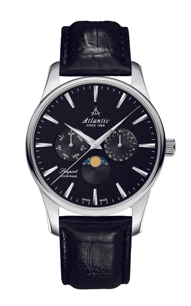 atlantic-watch-seaport-moonphase-herren-armbanduhr-schwarz-leder image 1