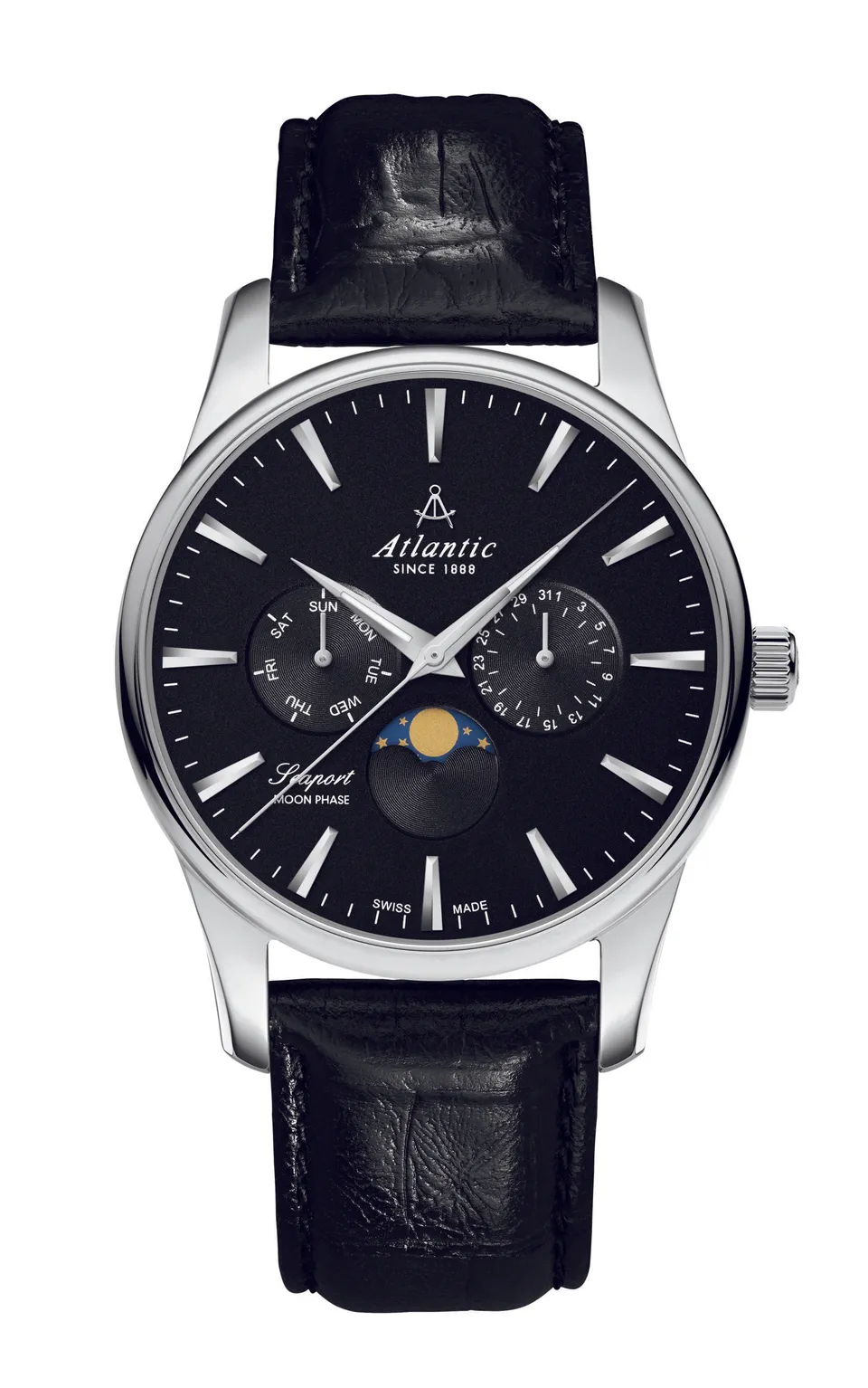 atlantic-watch-seaport-moonphase-herren-armbanduhr-schwarz-leder image 1