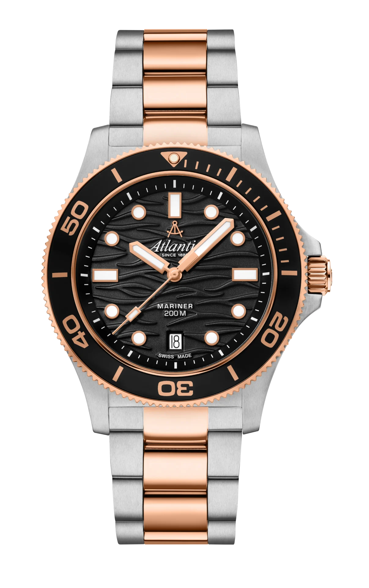 atlantic-watch-mariner-quartz-wave-herrenuhr-42-mm-schwarz-bicolor-rosegold-pvd image 1
