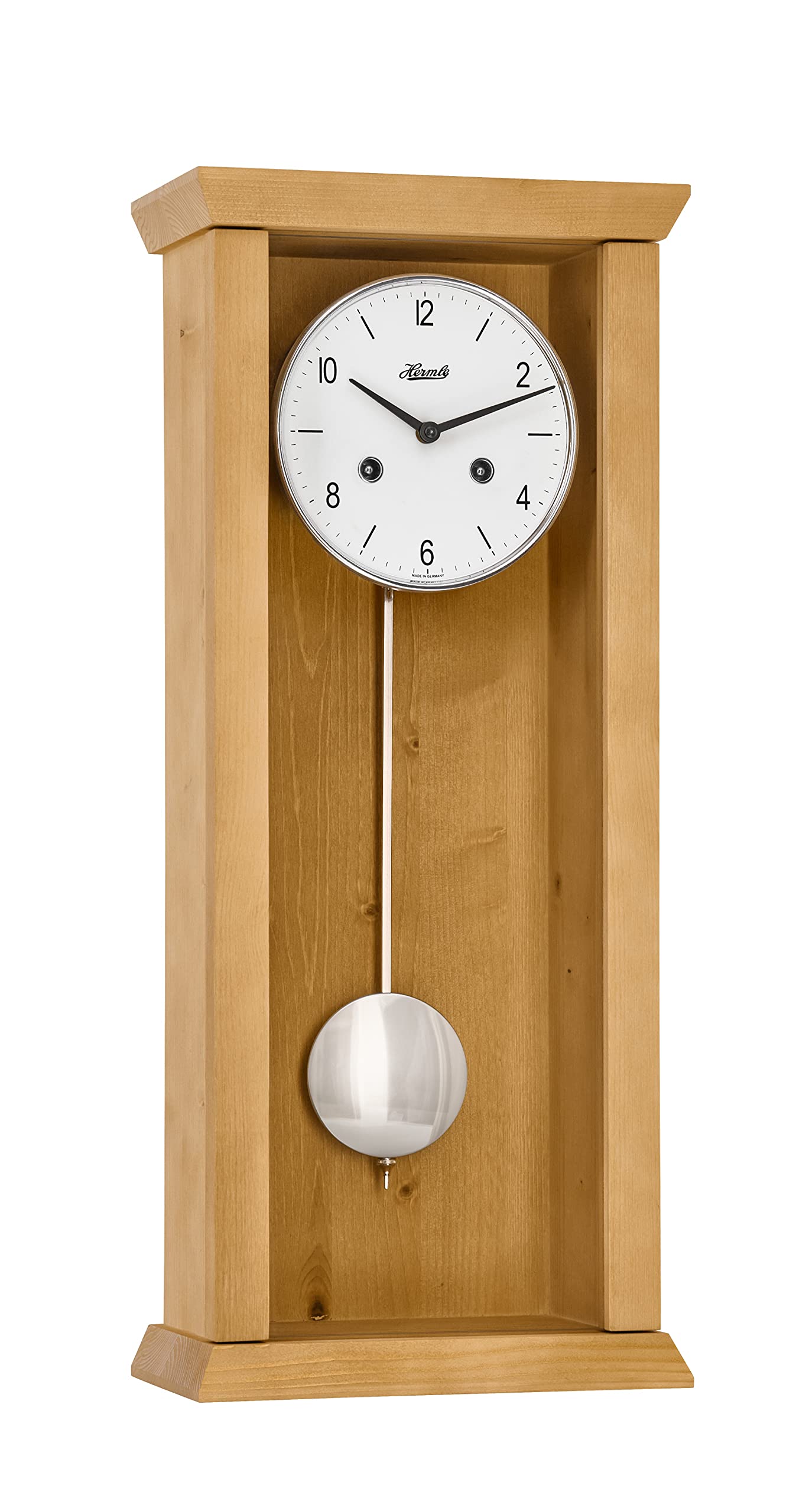 hermle-71002-n40141-pendelwanduhr-fichte-honig-mechanische-wanduhr-mit-halbstund image 1