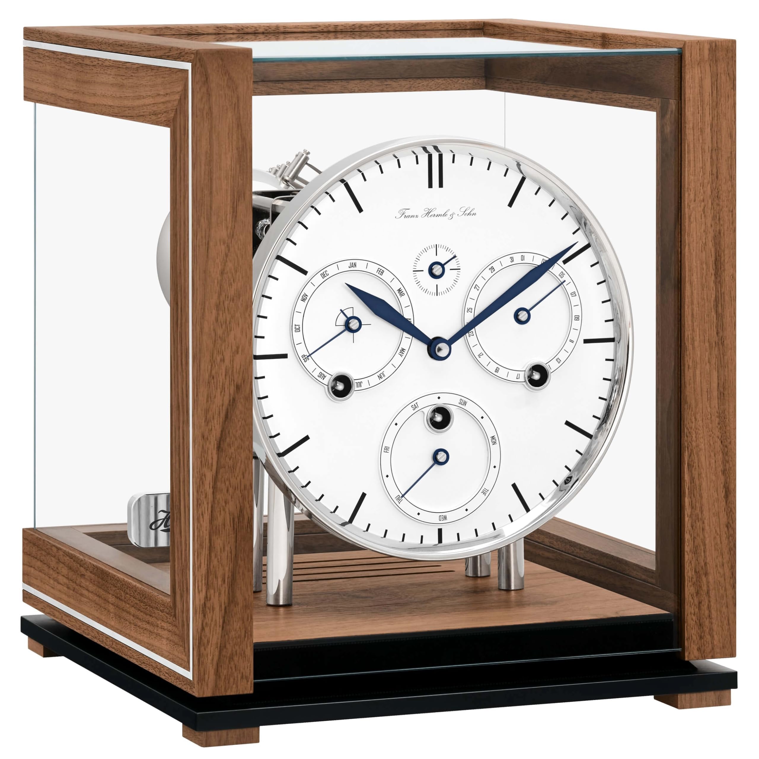 hermle-tischuhr-ewiger-kalender-nussbaum-mechanisch-westminster-30cm image 1