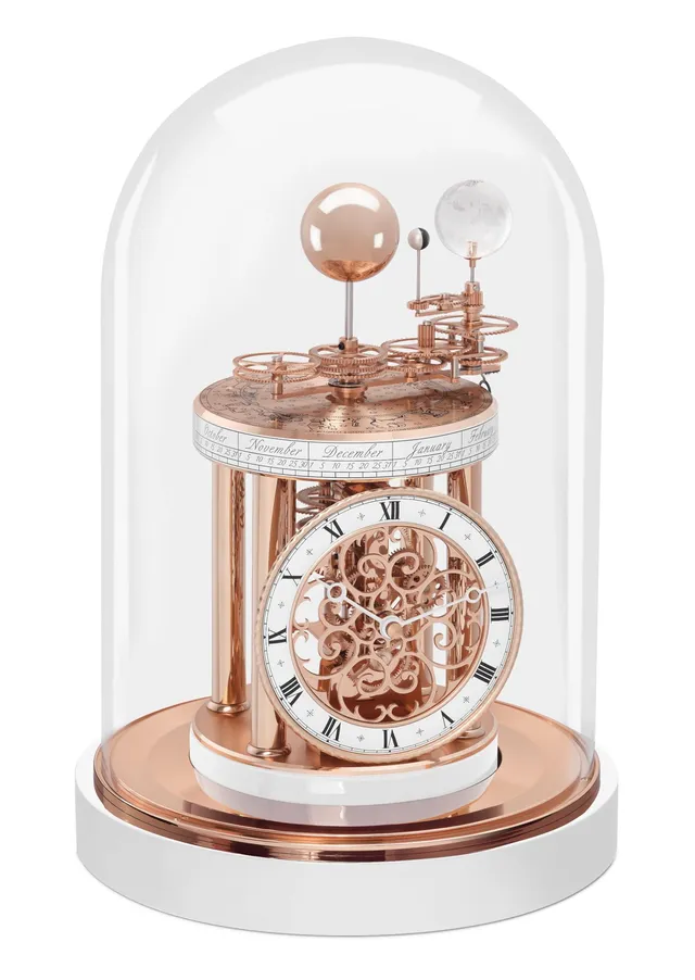 hermle-astrolabium-tischuhr-quarz-skelett-wei-rosegold-29cm-22850-002987-limitie image 1
