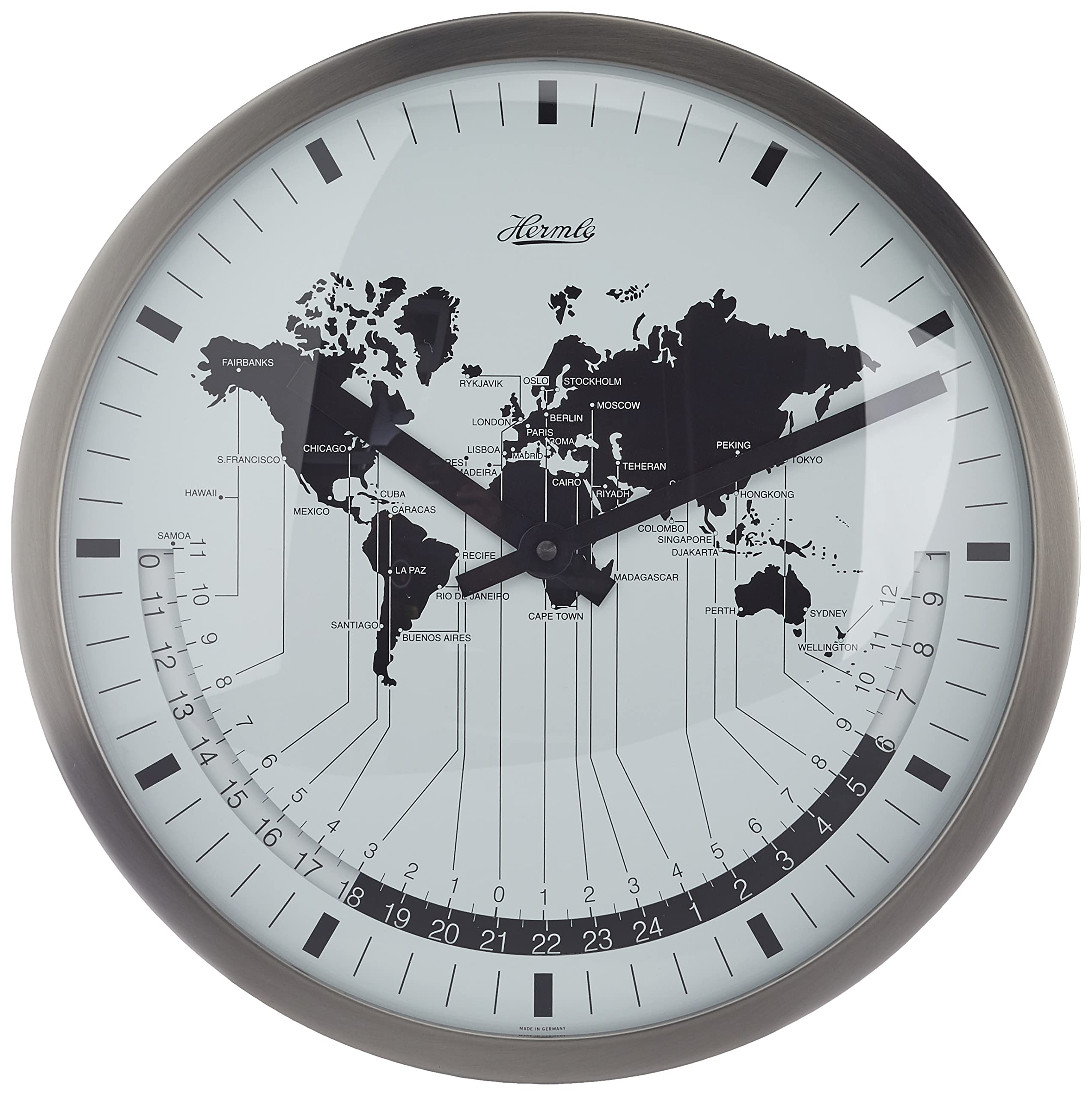 hermle-wanduhr-edelstahl-weltzeit-gew-lbtes-glas-quarz image 2