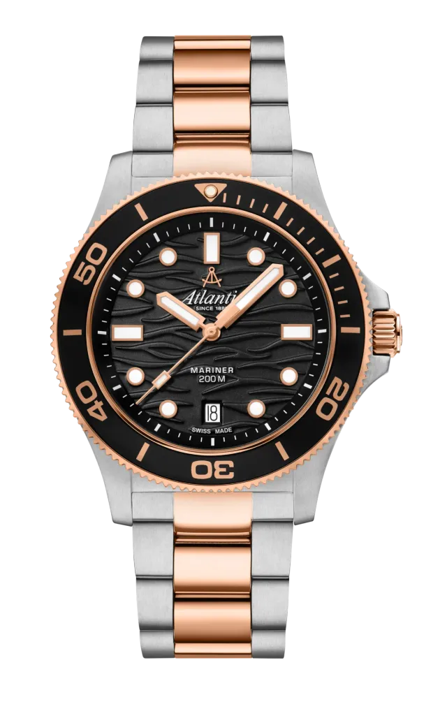 atlantic-watch-mariner-quartz-wave-herrenuhr-42-mm-schwarz-bicolor-rosegold-pvd image 1