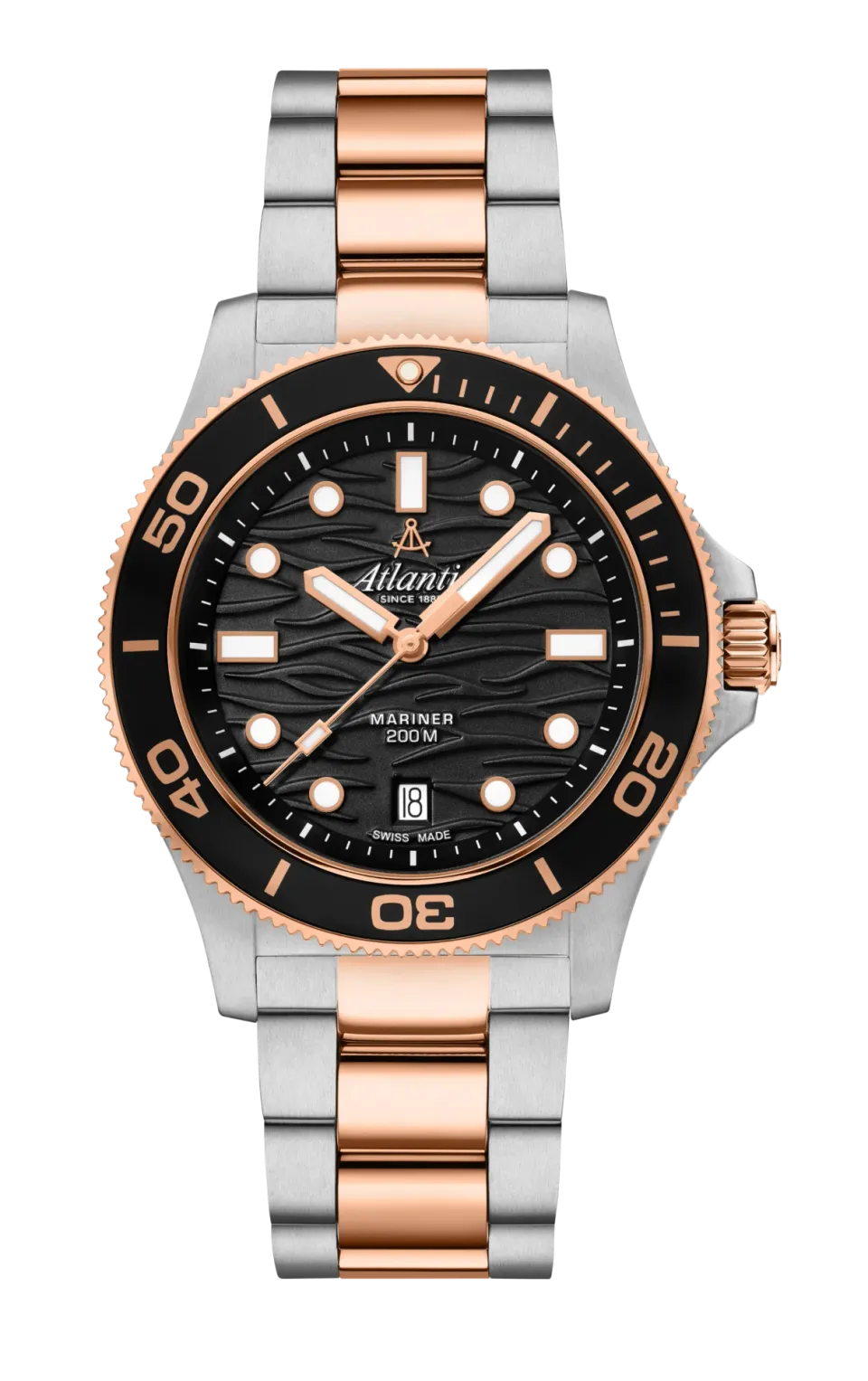 atlantic-watch-mariner-quartz-wave-herrenuhr-42-mm-schwarz-bicolor-rosegold-pvd image 1