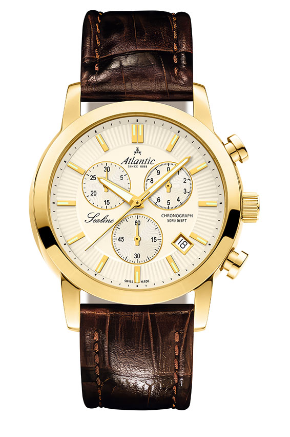 atlantic-watch-sealine-chrono-gold-pvd-champagner-leder-herrenuhr image 1