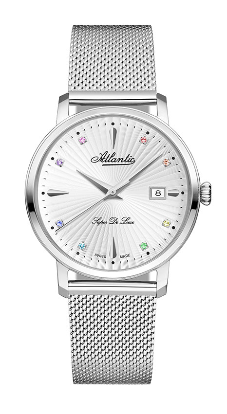 atlantic-watch-super-de-luxe-precious-stones-damen-armbanduhr-stahl-metallband image 1