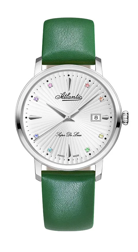 atlantic-watch-super-de-luxe-precious-stones-damen-armbanduhr-gr-n-leder image 1
