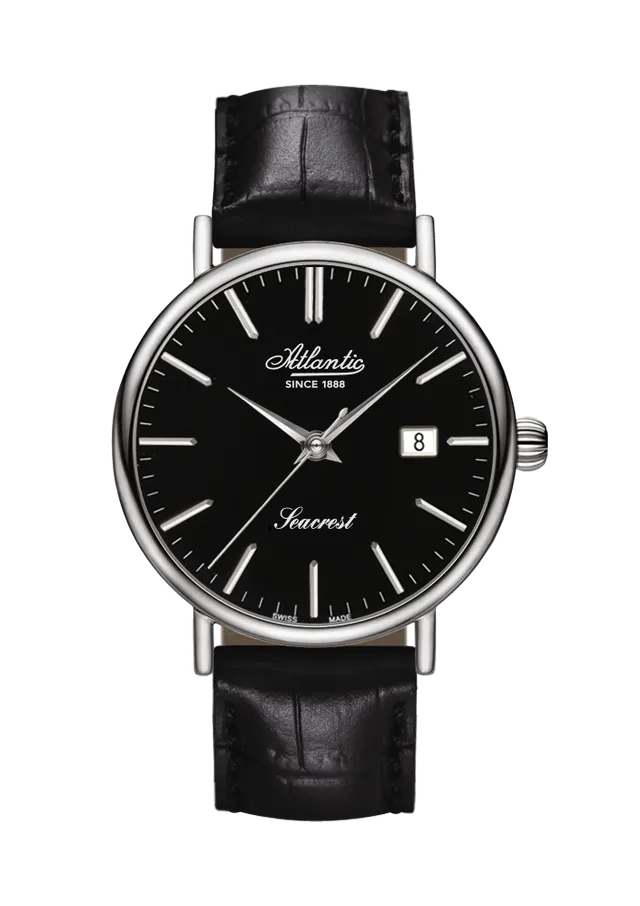 atlantic-watch-seacrest-herrenuhr-black-steel-mit-lederarmband image 1