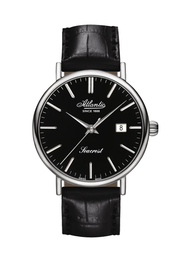 atlantic-watch-seacrest-herrenuhr-black-steel-mit-lederarmband image 1