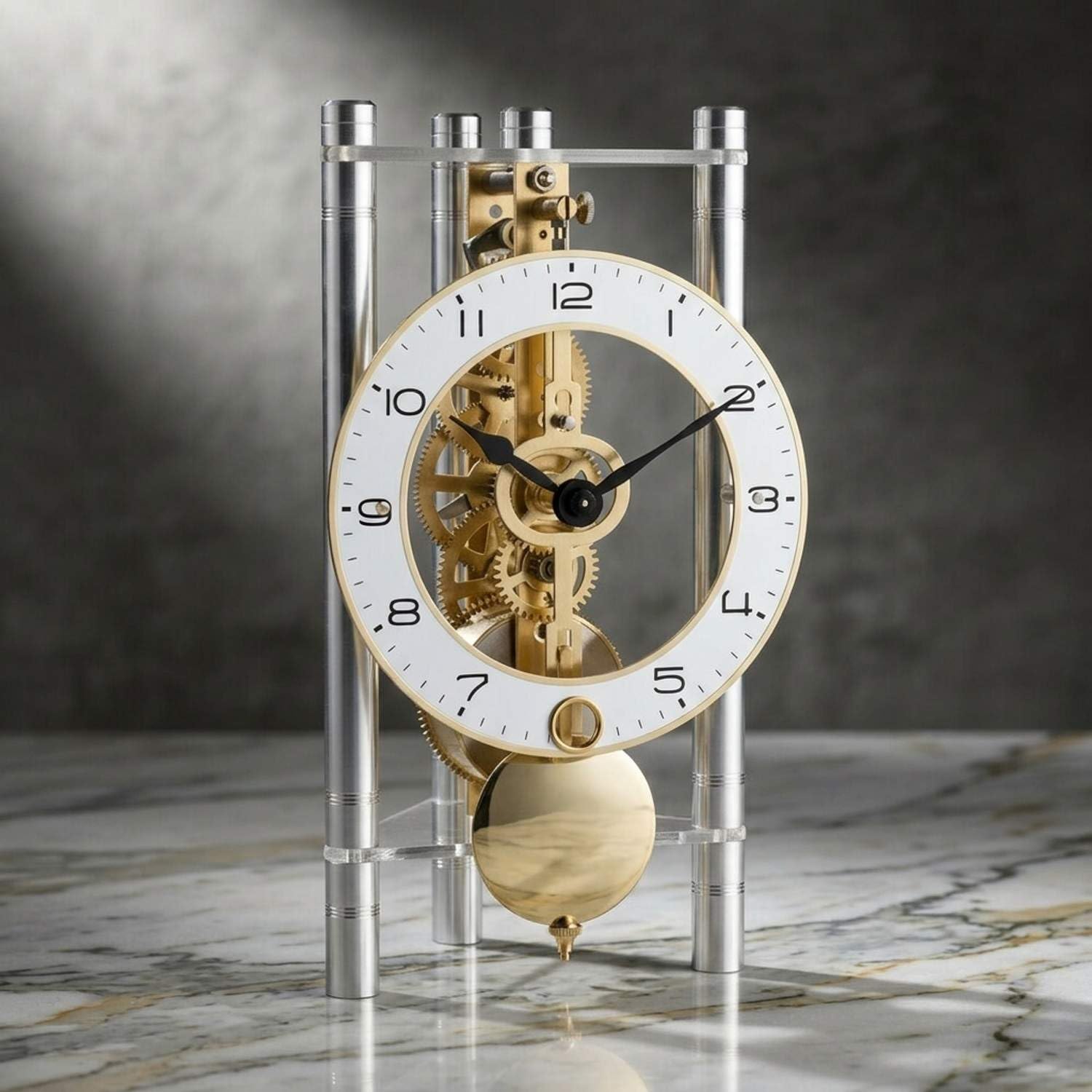 hermle-23024-x40721-dreieck-skelett-tischuhr-arabisch-druck-silber image 3