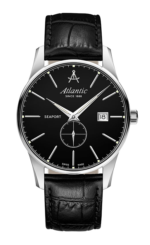 atlantic-watch-seaport-small-second-herrenuhr-schwarzes-zifferblatt-leder image 1