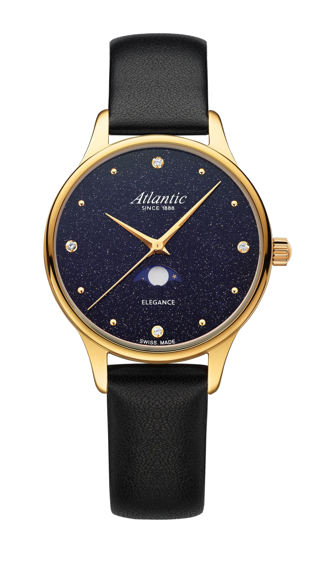 atlantic-watch-elegance-nightsky-aventurin-mondphase-gelbgold-leder image 1
