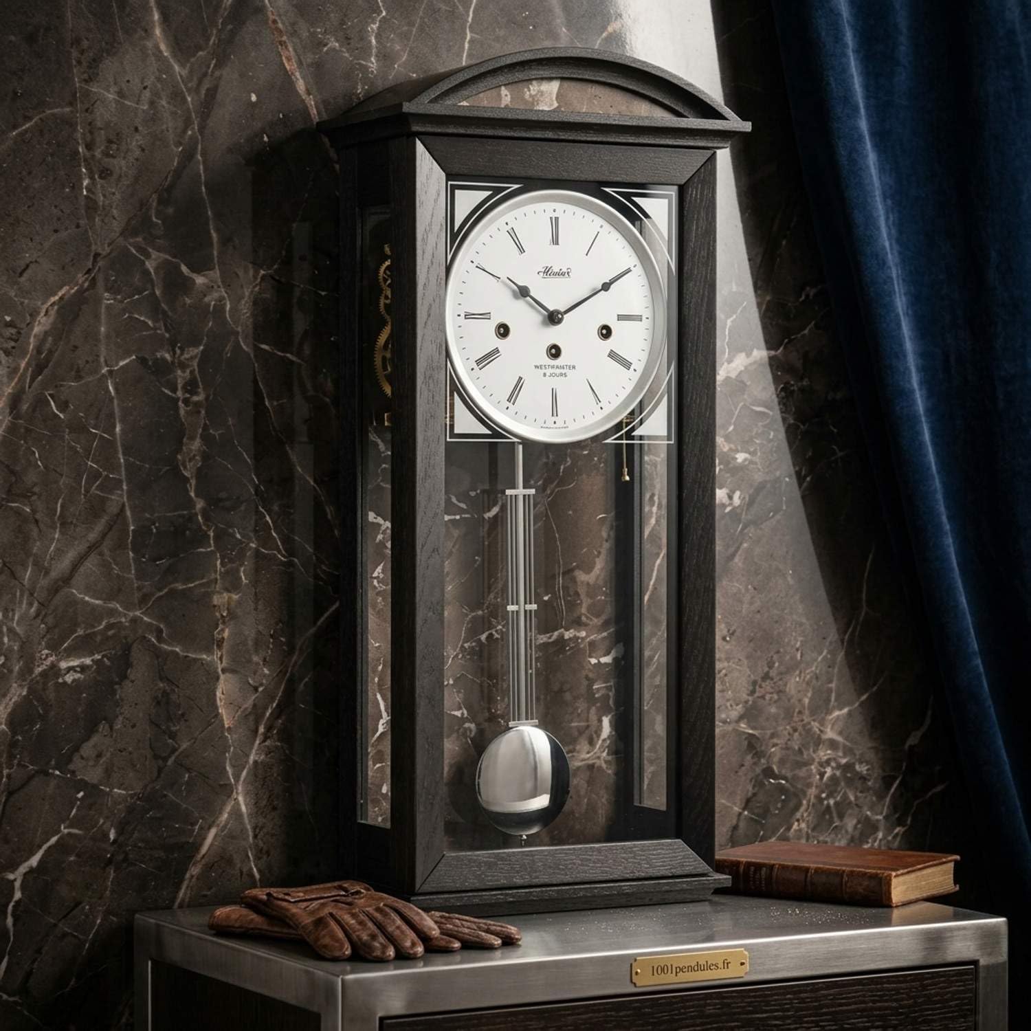 hermle-newport-pendelwanduhr-regulator-schwarz-8-tage-westminster-71024-740341 image 3