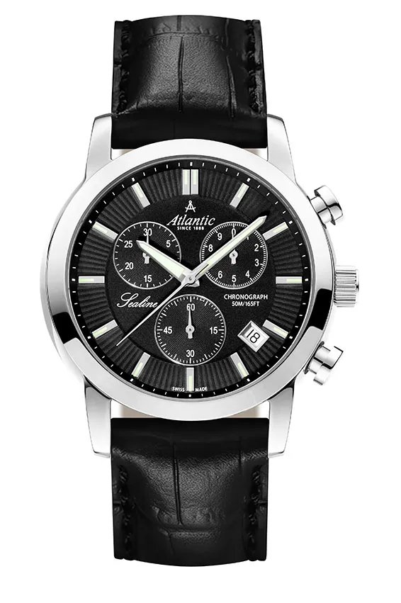atlantic-watch-sealine-gents-chronograph-schwarz-lederarmband image 1