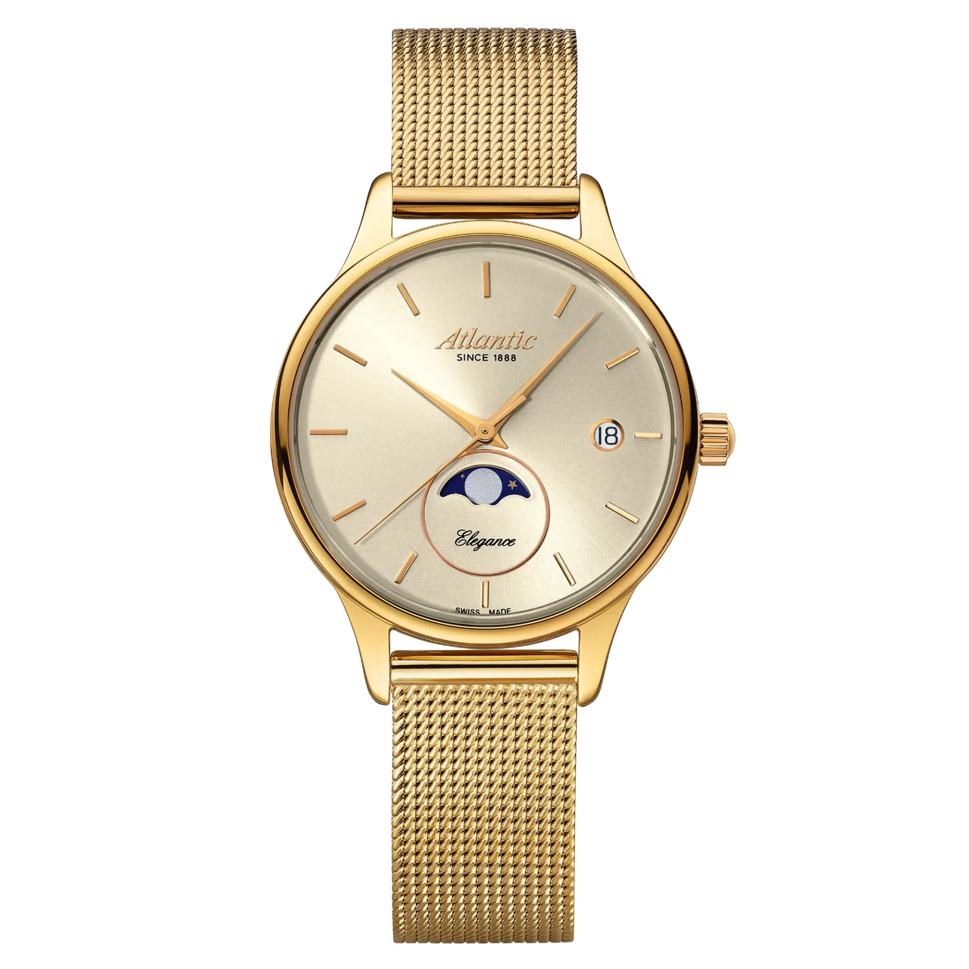 atlantic-watch-elegance-moonphase-quarzuhr-champagner-gelbgold-pvd image 1