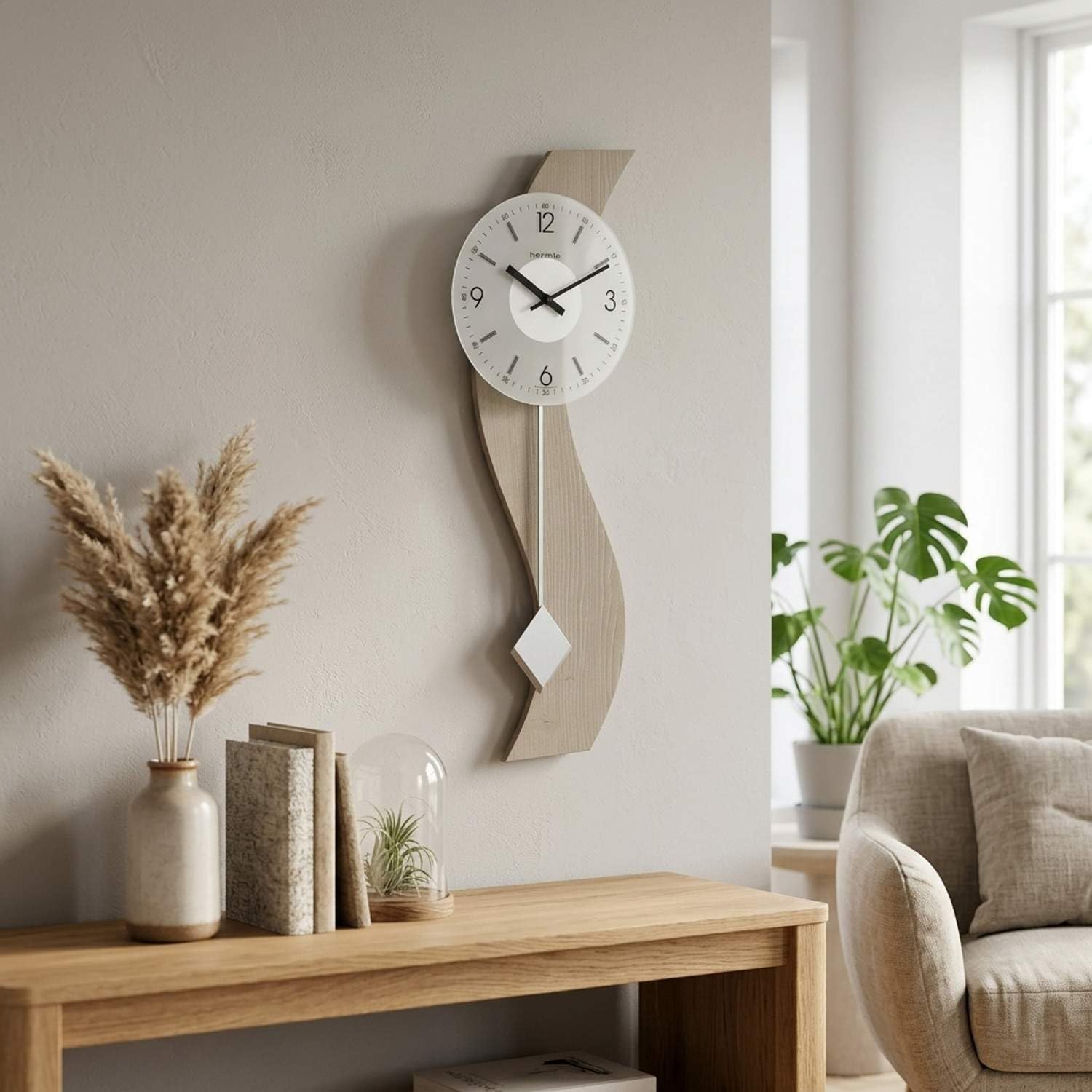 hermle-71004-u62200-wanduhr-mit-pendel-beige-glas-70-cm image 2