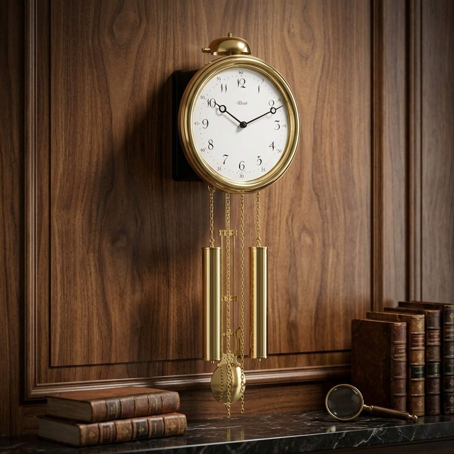 hermle-60991-000261-heimuhr-wanduhr-mechanisch-mit-lyrapendel-gold image 3