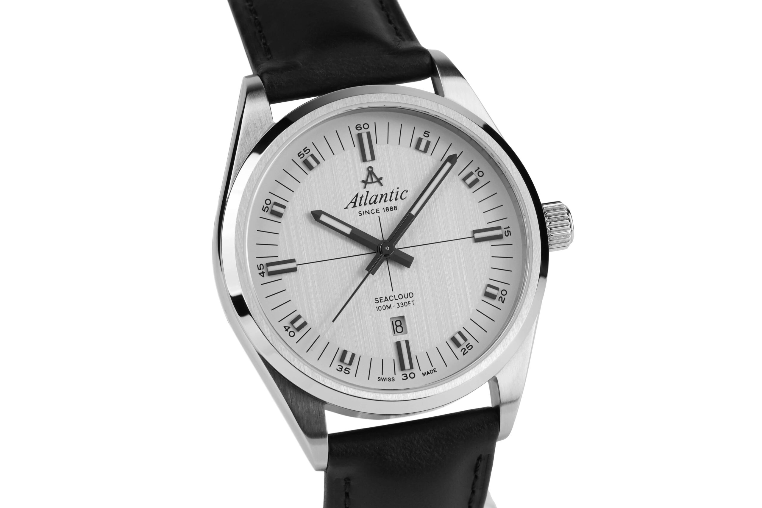 atlantic-watch-seacloud-herrenuhr-silber-dial-lederarmband image 2