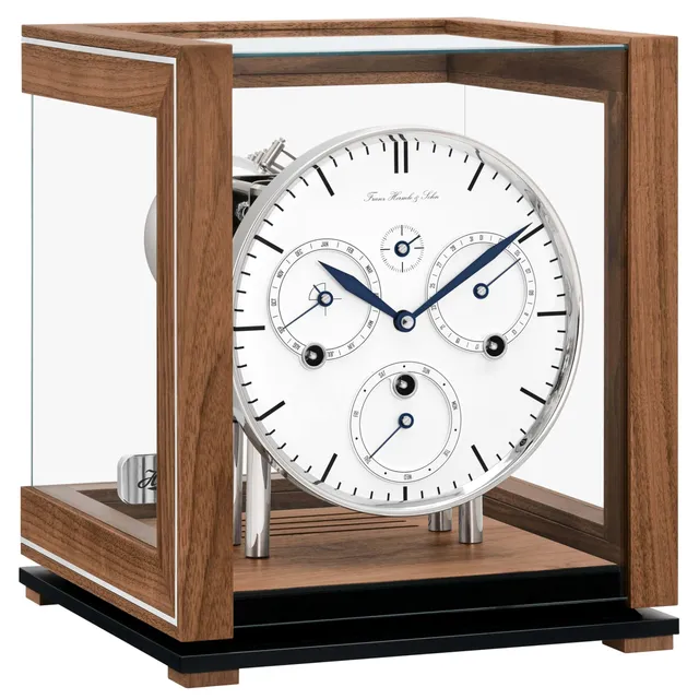 hermle-tischuhr-ewiger-kalender-nussbaum-mechanisch-westminster-30cm image 1