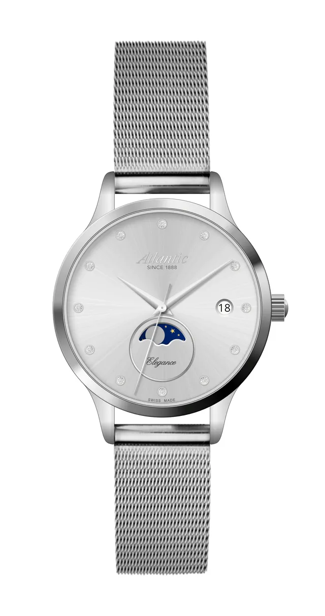 atlantic-watch-elegance-moonphase-silber-stahl-damen-herrenuhr image 1