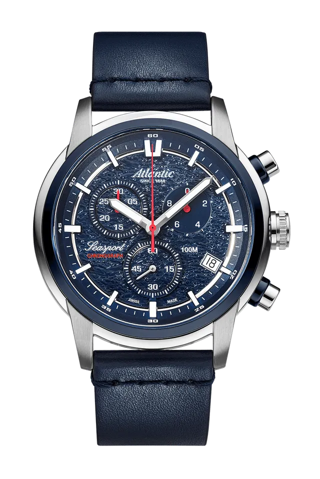 atlantic-watch-seasport-chronograph-blau-leder image 1